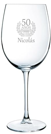Calledelregalo Copas de vino grabadas con nombres y texto (Copa de vino corona de laurel)