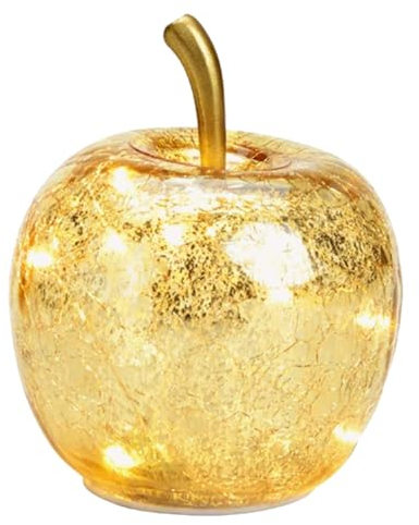 G. Wurm Dekoleuchte Apfel (XS) Glas, Gold, Apfel Lampe mit LED Lichterkette, Dekolampe, Tischleuchte, Apfellampe