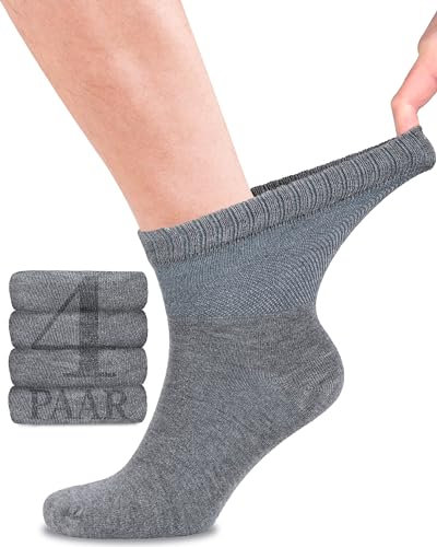 Fiera Besa Diabetikersocken für Herren mit Komfortbund ohne Gummibund, Knöchelhoch, Diabetiker Socken ohne Gummi & ohne Naht, Melange Grau, 43-46