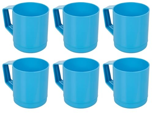 URBN-CHEF 6 Set Plastic Mug Tumbler Cup & Handle Party BBQ Microwave Dishwasher Safe 260ml (Blue)