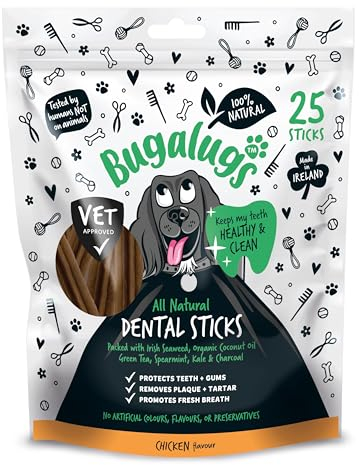 Bugalugs Dental Sticks - Natural Dog Treats & Chews for Teeth Cleaning, Plaque Removal & Breath Freshening - Grain Free