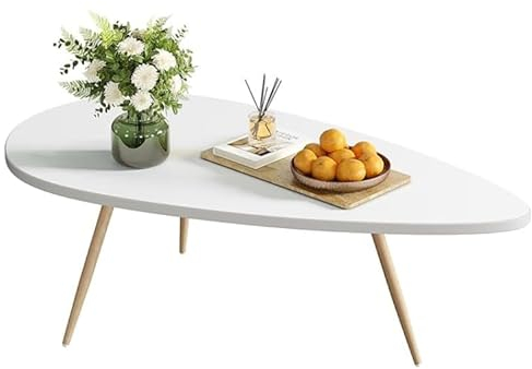 SAYGOER Modern Coffee Table Small White Coffee Tables for Small Space Unique Simple Oval Center Table with Wood Frame for Living Room