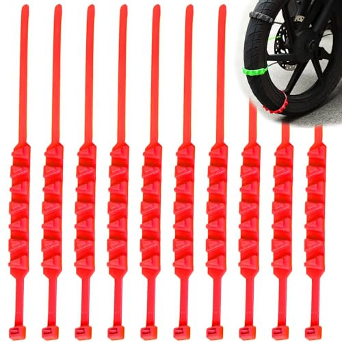 Zorkrin 10 Stück Set Fahrrad Schneeketten für Fahrradreifen, Motorrad und E Scooter (Rot)