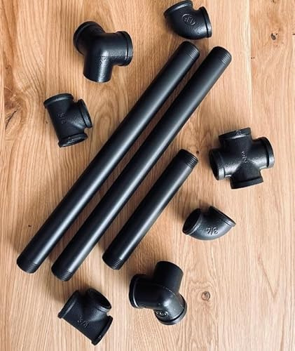 Temperguss DIY Fitting Verbinder 4-fach Kreuz für Möbel Kleiderstange Industrial Design 3/4 Zoll Wasserrohr Schwarz Kleiderschrank