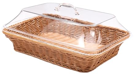 MagiDeal Woven Bread Basket with Lid Imitation Rattan Woven Basket Storage Basket Fruit Basket for Outdoor Home Party Living Room Cafe, Medium