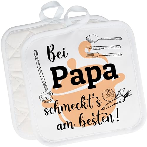 2er Set Topflappen personalisiert „Bei Wunschname schmeckt’s am besten“ – Topf-Untersetzer mit Namen Grillen & Kochen – kleine Geschenke Muttertag Vatertag Geburtstag Weihnachten