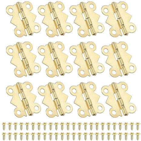 PATIKIL 12 Stück Mini Scharniere Klappbar 180 Grad, 20x17mm Retro Schmetterling Scharnier Steckverbinder mit Schrauben, Kleine Klappscharniere Gold Türscharniere für Holzkiste Schubladen
