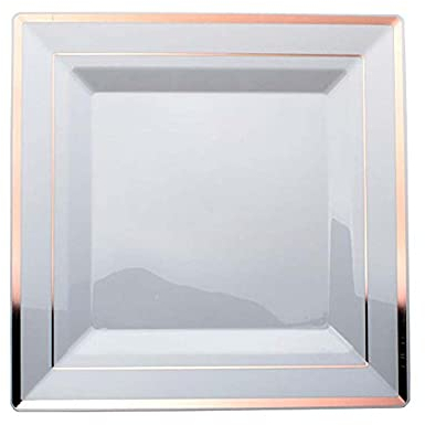 SZHXVIVISY 6,5''/9,5'' Assiette carrée réutilisable en plastique,Assiette de fête blanche, Assiette en plastique dur,Assiette de service en plastique,Assiette à dessert pour fête(or rose,6,5 pouces)