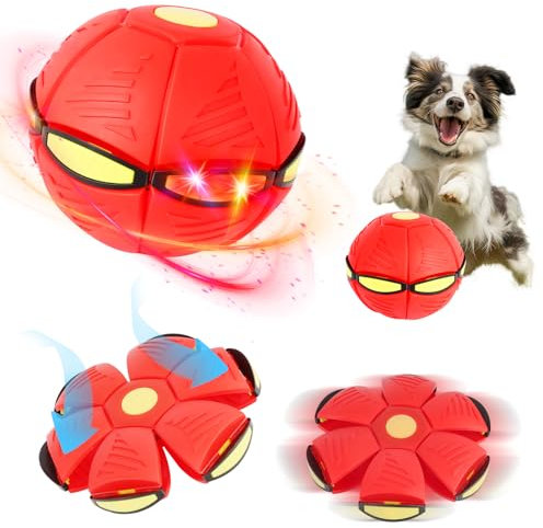 Balle pour Chien,Jouet Chien Balles,Jouet Interactif pour Chien,Anti-Stress Déformables Boule de Soucoupe Volante, Jouet de Boule de Chien Interactif Extérieur (Rouge)