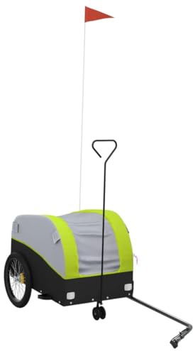 vidaXL Fahrradanhänger, Anhänger für Fahrrad, Lastenanhänger mit Deichsel Sicherheitsflagge, Transportanhänger, Schwarz Grün 30kg Eisen