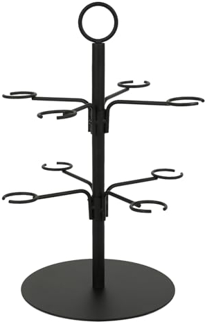 XLSBZ Cocktail Tree Stand for 8 Glasses,Metal Wine Glass Racks Hanging Wine Cup Display Stand Drinks Tree Display Holder for Gin, Cocktails, Champagne, Wine (Black 2 Tier for 8 Glasses)