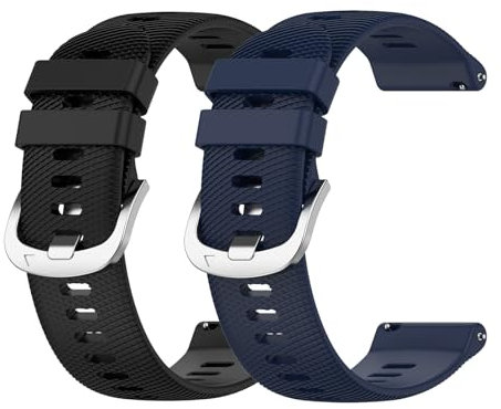 Garmcool 2 Pack 22mm Silicone Bracelets Compatible avec Garmin Forerunner 255/Vivoactive 4/Venu 3 Bracelet Noir Bleu Nuit Hommes Femmes Remplacement Sport Accessoires