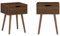 sweeek - Mesita de Noche de Madera teñida Nogal, 1 cajón, Set de 2, Nepal, Madera de Nogal, 39x39x55 cm