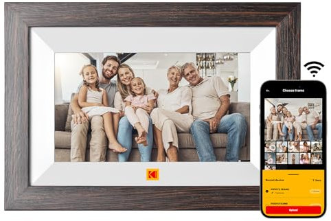 KODAK Digitaler Bilderrahmen 7 Zoll, Wlan Digitale Bilderrahmen, 32GB Speicher, HD IPS Touchscreen, Auto-Rotat, Smart Holz Elektronischer Bilderrahmen Teilen Sie Foto/Video Sofort über App von überall