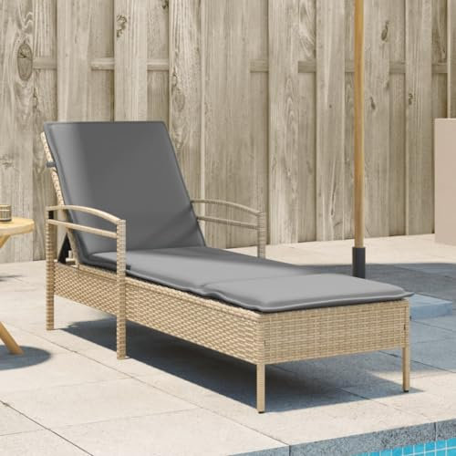 Tidyard Gartenliege Campingliege Sonnenliege Saunaliege Gartenmöbel Strandliege LiegeRelaxliege Liegestuhl für Garten Terrasse Schwimmbad mit Auflage Beige 63x200x81 cm Poly Rattan