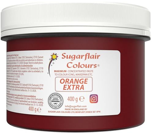 Sugarflair Orange Extra Food Colouring Paste 400g - Maximum Concentrated Paste Food Dye for Cake Decorating, Fondant, Buttercream, Cake Batter and More - Vegan, Kosher, Bake-Stable