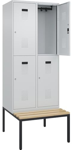 kaiserkraft | Doppelstock-Spind Evolo Plus Sitzbank | 2 Abteile | lichtgrau/lichtgrau | B 800 mm | Zylinderschloss | mit untergebauter Sitzbank | Buche