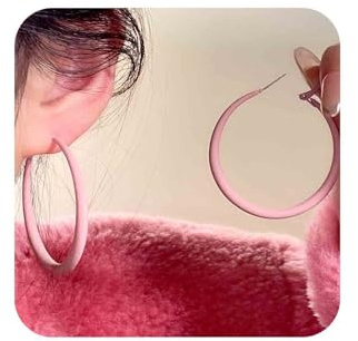 Aneneiceera Boho Große Rosa Reifen Ohrringe Neon Rosa Huggie Ohrringe Retro Geometrische Baumeln Schmuck Für Frauen