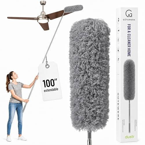 Ausziehbarer Staubwedel, Mikrofaser-Staubwedel, Deckenventilator-Staubwedel, Feder-Staubwedel zum Reinigen, Staubreiniger, Spinnennetz-Staubwedel - Elektrostatischer biegbarer Kopf - bis zu 254 cm