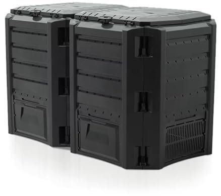 Large Outdoor Compost Bin | Garden Composter with Lid | 380L, 800L, 1200L, 1600L | Eco-Friendly Recycling for Garden Waste & Food Scraps | Durable & Weatherproof (Black, 800L)