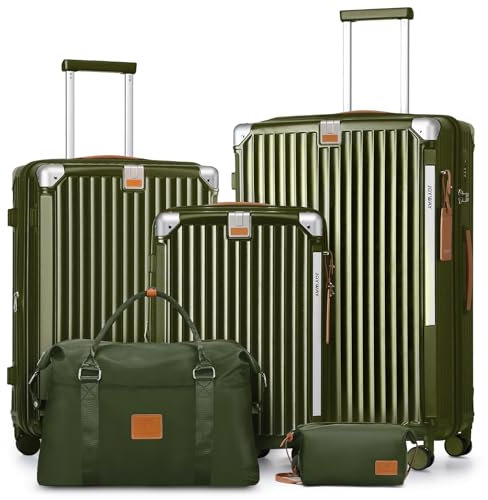 Joyway Koffer Reisekoffer von ABS Hartschalen Erweiterbar Trolley Kofferset mit TSA Schloss und 4 Rollen Der Handgepäck Sets Enthält 1 Reisetasche und 1 Kulturbeutel Grün