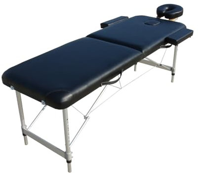 Mucola Massageliege 2 Zonen Kosmetikliege Aluminium | klappbar und höhenverstellbar | Portable Massagebank inkl. Zubehör Kopfstütze, Armlehnen und Tragetasche - Schwarz