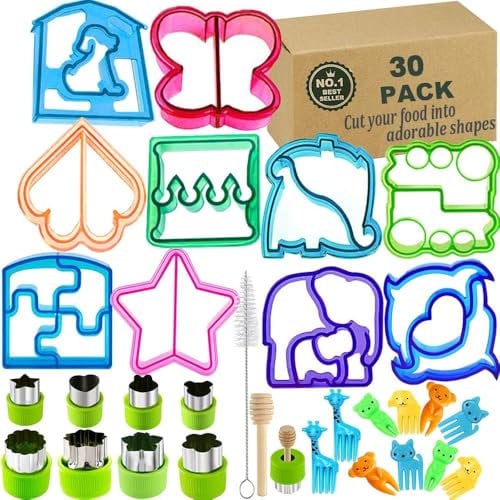 Sandwich Bread Cutters Set for Kids Bento Lunch Box Mold Supplies Vegetable Fruit Crust Shapes Cookie Cutter 30 Pcs
