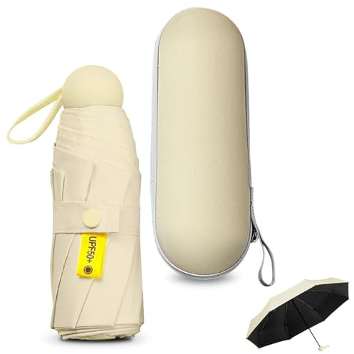 Sykrawki Paraguas Plegable Ultra Compacto para Viaje - Portátil, 8 Costillas Resistente al Viento | Protección UV 99% Impermeable | Unisex para Hombres y Mujeres (Amarillo jade)