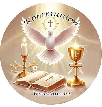 Tortenbild mit Wunschname, Kommunion, Zuckerbild, Essbares Foto für Torten, Tortenaufleger, Cake Decoration Fondant Ø 20cm - Super Qualität, 00972