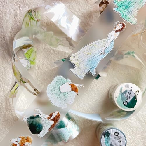 RICHTAPES DingDing Vol9-30 A Little Green,Matte PET Tape Pre-cut Washi Tape Stickers,5cmx10m,Original Vintage Character Design for Scrapbooks,Bullet Journals, Planners & Arts Crafts