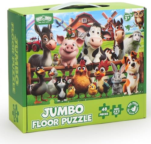BenBen Große Bodenpuzzle ab 3 4 Jahre, XXL Puzzle für Kinder 48 Teile, 90 x 60cm, Geschenk für Jungen und Mädchen, Kinderpuzzle Bauernhof
