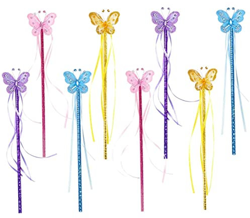 Iewroyt 8 pièces Papillon Magique fée Baguette Princesse Paillette Bague