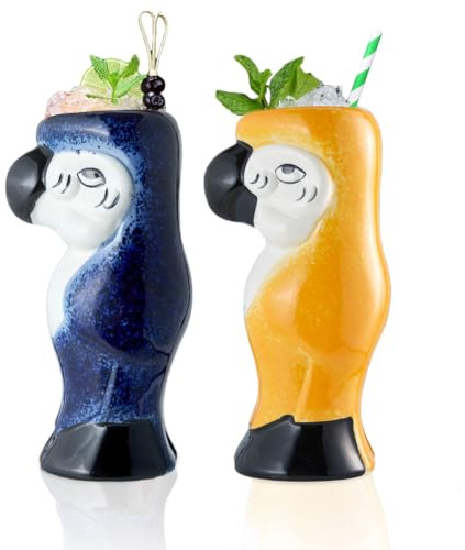 Vinbcorw Tiki Tazas Juego de 2/4- Loro Grande Cocktail Tiki Vasos Fiesta Hawaiana Lindo Exótico Cocktail Vasos Taza de Cerámica Hawaiana,A