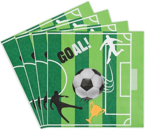 Tookala Servietten Grün mit Fußball muster, Einwegservietten Geburstag Party Deko, Dekorative Napkins Papierserviette, Cocktailservietten, Taschentücher, Größe 33 x 33 cm, 2-lagig, 20 Stück