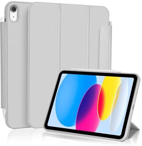 Koze Custodia​​ per iPad A16 11a Generazione 11 Pollici 2025/ iPad 10a Gen 10,9 2022 con Chiusura Magnetica, a tre pieghe Supporto, Cover​​ Retro in ​​TPU Morbido​​ con Portapenne, Grigio Chiaro
