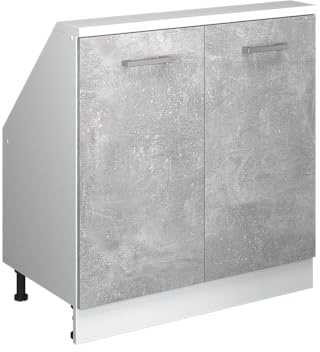 Vicco Dachschrägenschrank Rion, Beton/Weiß | B80 x T46 cm, mit 2 Türen, platzsparend für Dachschrägen