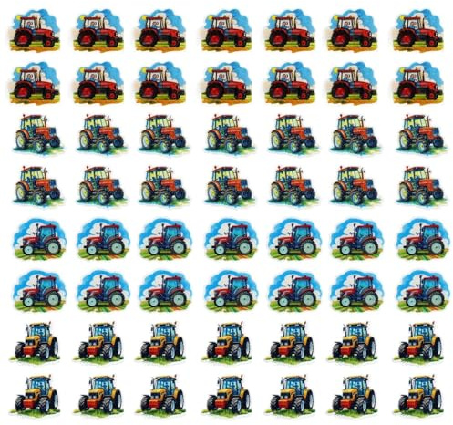 Rainway 56 Stück Traktor Kuchen Deko, Cupcake Toppers, Kuchendekorationseinsätze & Zucker Dekorationen mit Bauernhof Motiv - Bunte & Kreative Dekoration für den Geburtstag des Jungen