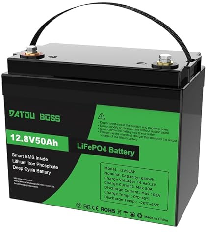DATOUBOSS 12V 50Ah LiFePO4 Batterie, integriertes 50A BMS, Grade-A Lithiumzellen, über 15000 Ladezyklen, Leicht & Tragbar für Wohnmobil, Boot, Trolling Motor, Camping & Solar Systeme