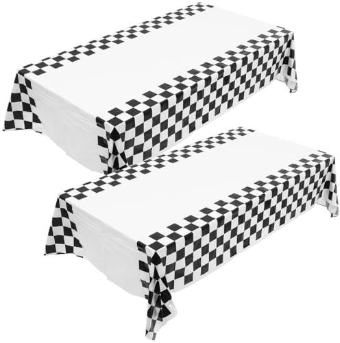 Amosfun 2 Pièces Nappe Rectangulaire Jetable À Carreaux Noir Et Blanc 70.87 X 42.52 in Décoration De Table pour Fête De Course Anniversaire Maison Bar Restaurant