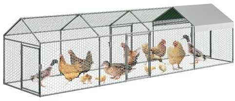 Grand poulailler en métal accessible 4 x 1 x 1 m - Avec toit et 3 portes - Verrou stable - Pour poules, petits animaux et plantes - Argenté