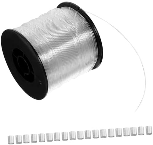 Ipetboom Fil de Pêche en Nylon Transparent 200 M 06 MM avec 60 Attaches en Aluminium Ligne Invisible pour Suspendre Décorations et Cadres Ficelle Résistante et Polyvalente pour Usage