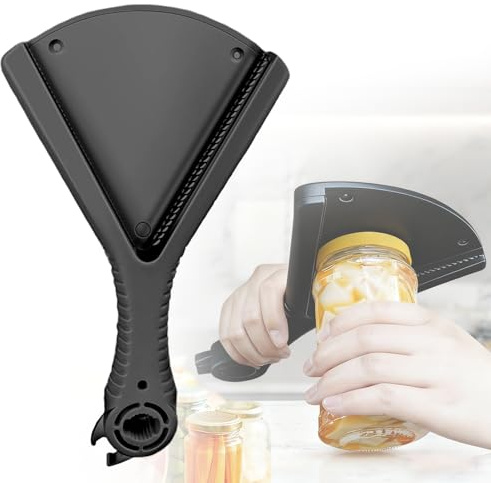 Glasöffner,Deckelöffner für Schraubgläser,Dosenöffner & Küchenhelfer,leicht zu greifender Glasöffner und Unterschrankdeckelöffner, öffnet jede Größe/Art von Deckel,für schwache Hände (Schwarz)