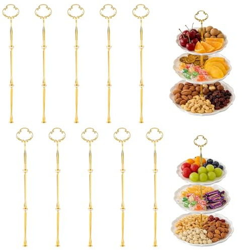 Ghligna 10 Stück Etagere 3 Etagen, 36cm Zinklegierung Etagere Stangen Set, Gold Etageren Bausatz mit Sonnenblumenform, Etageren Stangen Set für Buffet, Cookie, Party