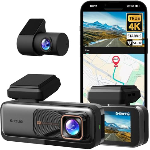 BOTSLAB 4K Dashcam Voiture Avant Arrière, STARVIS, ADAS, 5.8GHz WiFi | Grand Angle 170°+150°, Vision Nocturne WDR, GPS, G-Capteur, IPS 2,45, Mode Stationnement 24H, Enregistrement en Boucle