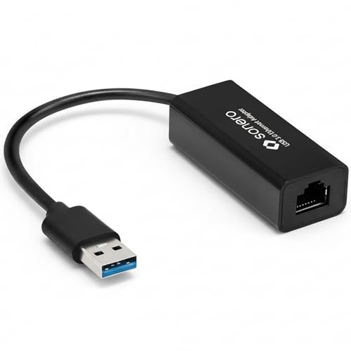 sonero USB LAN Adapter, USB-A RJ45 Ethernet Adapter 1000 Mbit 0,20m schwarz | USB Ethernet Adapter für Laptop & MacBook mit stabiler LAN Verbindung und vergoldeten Kontakten