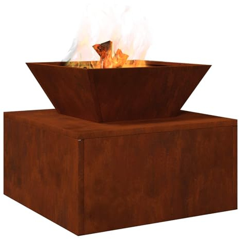 Mokuyary Braise Rouillé 50 x 50 x 40 cm Acier patiné Brasero, feu Multifonctionnel Foyer Extérieur pour Jardin, Chauffage, Terrasse, Camping