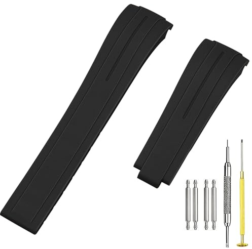 Juntan 20mm 21mm 22mm Rubber Watch Band, Curved End Replacement Strap Compatible for Rolex Submariner, Daytona, Yachtmaster, GMT-Master, Explorer, Seiko Tudor Omega, Soft Silicone Strap Without Clasp