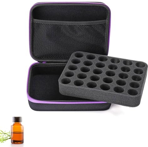 PawCraft 30 Löcher ätherische öle Aufbewahrung Tragetasche Aufbewahrungsbox Tasche für ätherische öle Tragekoffer Tragbar Eva ätherisches öl Mit Griff Für 5ml, 10ml, 15ml Flaschen (Lila)