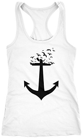 Neverless Damen Tank-Top Anker Vögel Anchor Birds Racerback weiß L