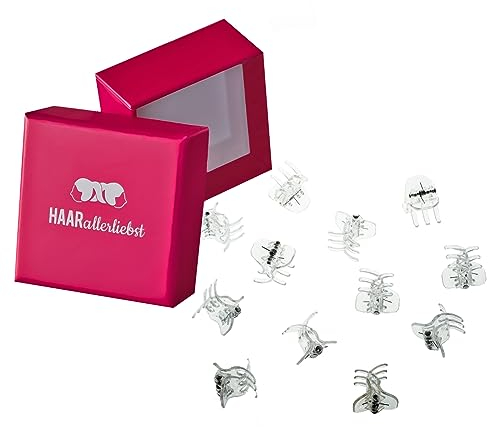 HAARallerliebst Haarklammer Klein Set 12 Stück – Haarspange Klein für Damen – Haarspangen Damen Transparent – Kleine Haarklammern – Haarklemmen Damen – Mini Haarklammern